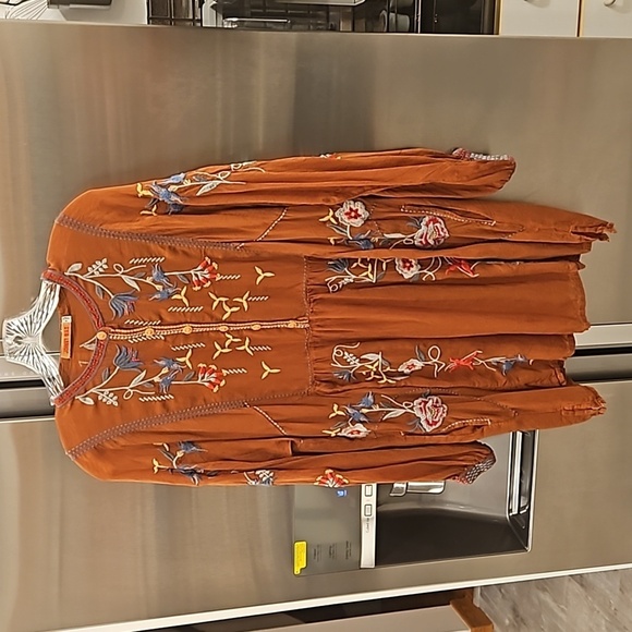💕JOHNNY WAS💕 Dixie Floral Embroidered Tunic Top ~ Almond Light Medium - Picture 5 of 13